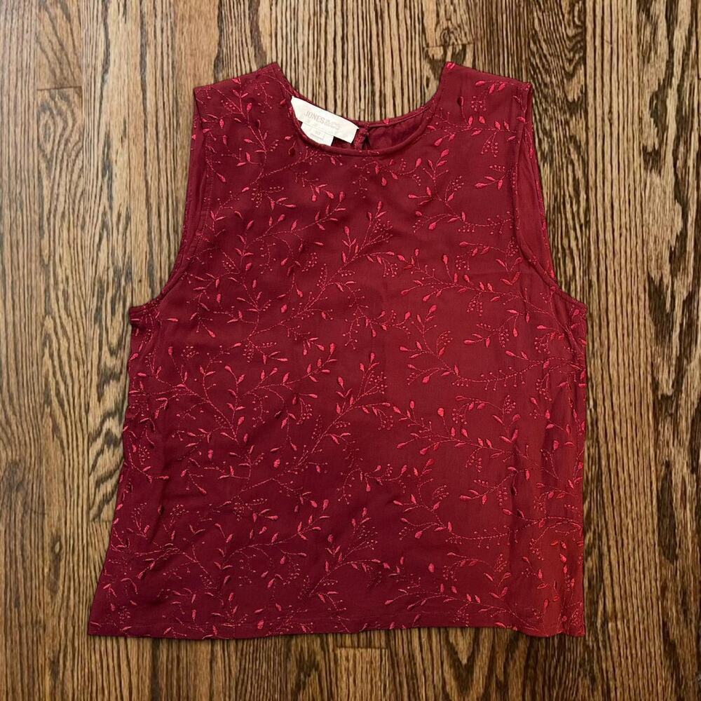 Burgundy floral sleeveless blouse